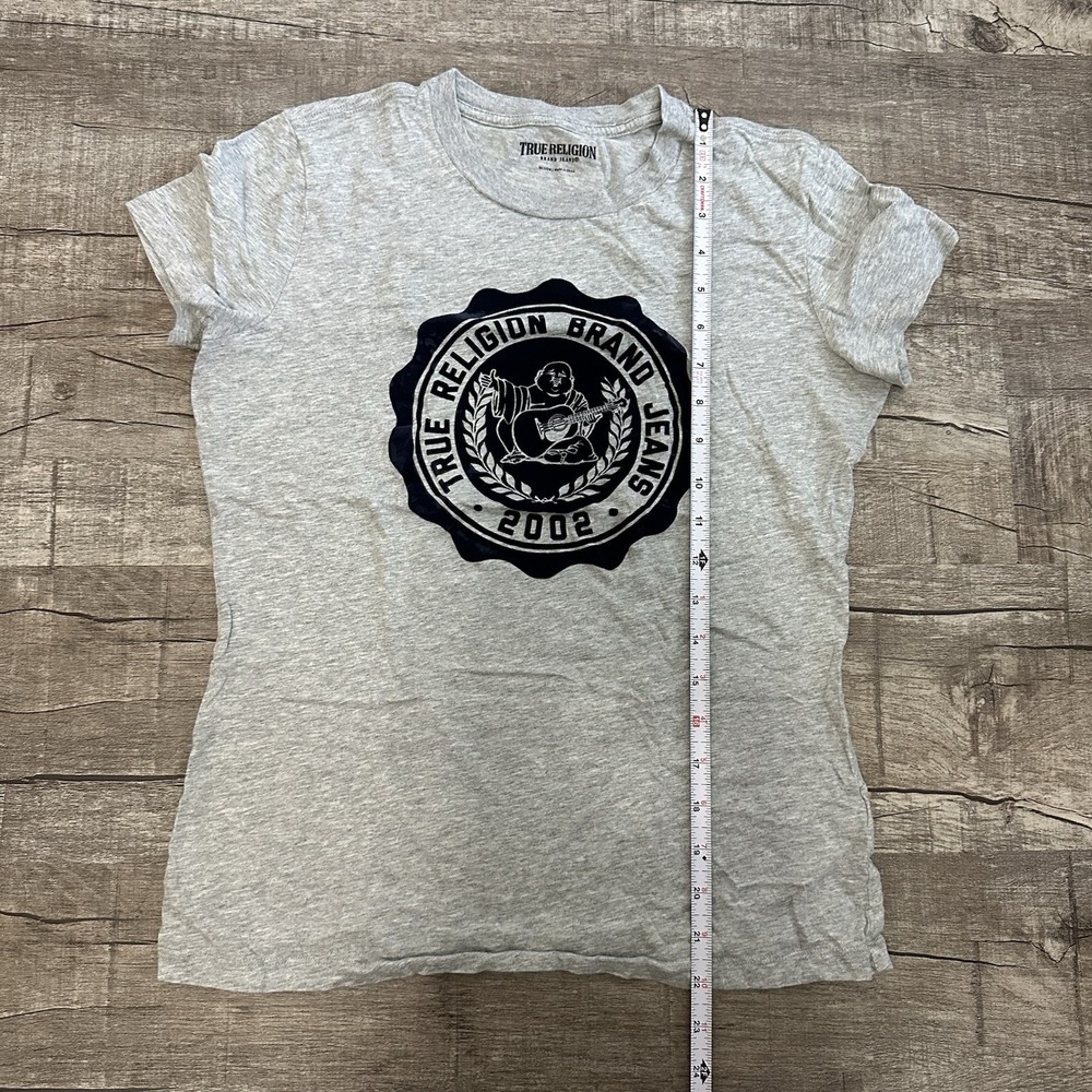 True Religion Collegiate Crest Slim Crew Tee Gray Sz‎ M Velvet Logo Short Sleeve - Picture 4 of 8